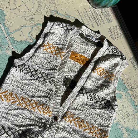 Vintage 90s Knit Boho Sweater Vest - Picture 1 of 4
